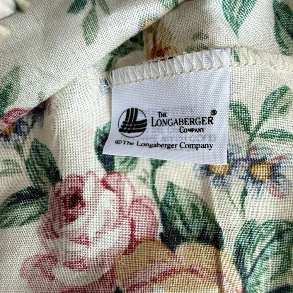 Vintage Longaberger Large Market Basket Liner Floral Rose Print Tie-On Fabric
